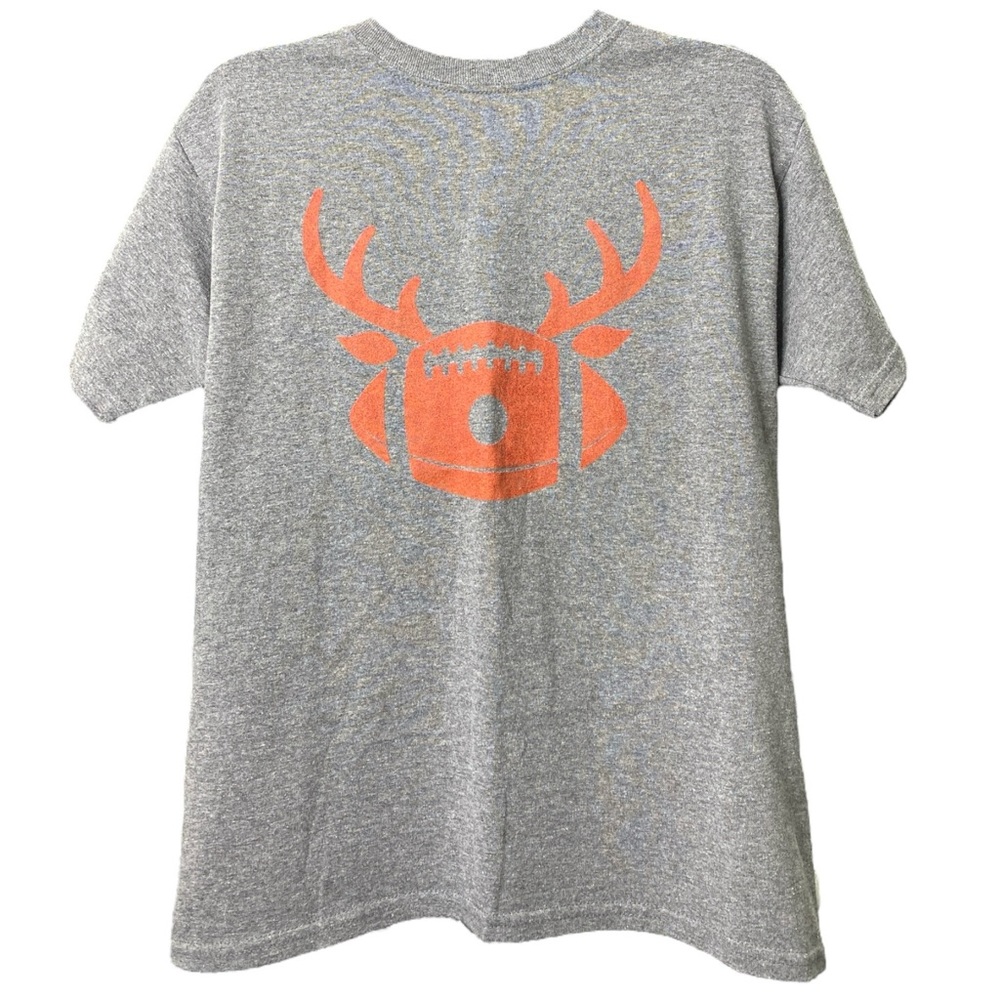 GILDAN Youth L Heatherd Gray Orange Short Sleeve T-Shirt Football With Antlers